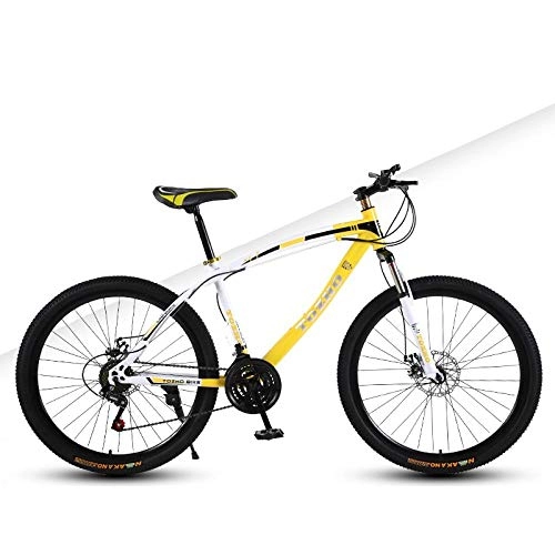 Mountainbike : DGAGD Mountainbike Fahrrad mit Variabler Geschwindigkeit 26 Zoll Doppelscheibenbremse Doppelstoßdämpfer Ultraleichtes Speichenrad-Weiß Gelb_21 Geschwindigkeit