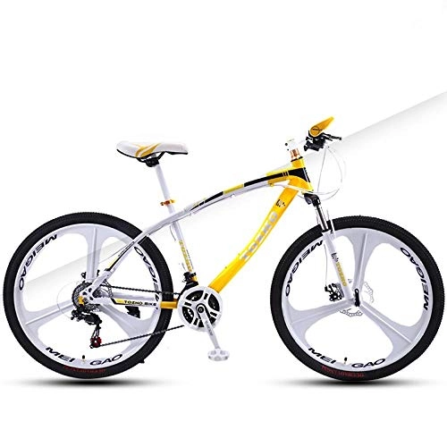Mountainbike : DGAGD Mountainbike Fahrrad mit Variabler Geschwindigkeit 26 Zoll Doppelscheibenbremsen Doppelstoßdämpfer Ultraleichtes Dreirad-Weiß Gelb_24 Geschwindigkeit