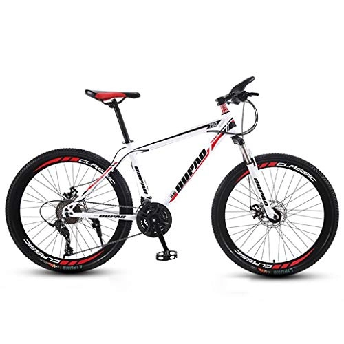 Mountainbike : Dsrgwe Mountainbike, Mountainbike, Carbon-Stahlrahmen Bergfahrräder Hardtail, Doppelscheibenbremse und Vorderradgabel, 26inch Speichenrad (Color : Red+White, Size : 24-Speed)