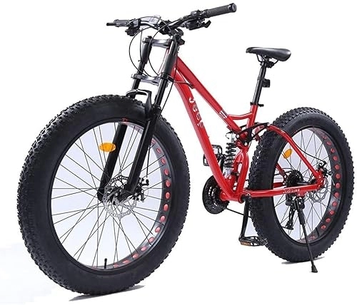 Mountainbike : dtkmkj 26-Zoll-Mountainbikes, Fat Tire Mountain Trail Bike mit Doppelscheibenbremse, Fahrrad mit verstellbarem Sitz, Rahmen aus Kohlenstoffstahl, Rot, 27 Geschwindigkeiten
