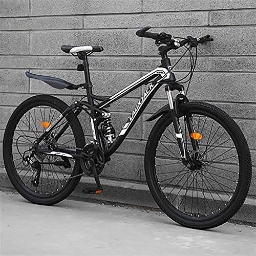 Mountainbike : DULPLAY Mountainbike, Stahl mit hohem Kohlenstoffgehalt, für Männer und Frauen (außen), Rennrad, Mountainbike, Doppelscheibenbremse, komplett, Fahrrad, schwarz, 24 Zoll, 27 Gänge