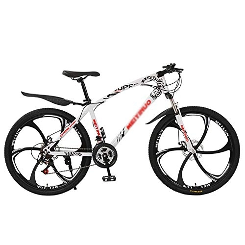 Mountainbike : DULPLAY Verstellbarer Sitz Lenker, Mountainbike, Dual-scheiben-Bremse Hardtail MTB, Männer Frauen Erwachsene All Terrain Fahrrad White 6 Spoke 26", 27-Gang