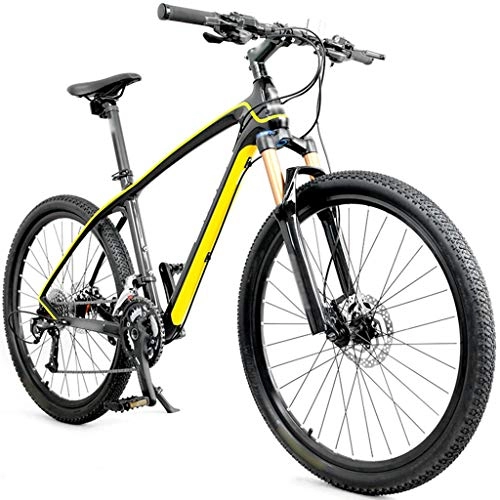 Mountainbike : DXIUMZHP Mountainbikes Kohlefaser Mountainbike Fahrrad, Offroad-Rennen Mit Variabler Geschwindigkeit, Luftstoßdämpfung, 26-Zoll-Räder, Ölscheibenbremsen, Unisex (Color : Yellow, Size : 26 inches)