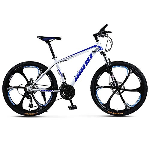 Mountainbike : FJW Unisex-Mountainbike, 26 Zoll 6-Speichen-Räder Stahlrahmen mit hohem Kohlenstoffgehalt, 21 / 24 / 27 / 30 Geschwindigkeit Einstellbar MTB-Bike Mit Scheibenbremsen und Federgabel, White, 24Speed