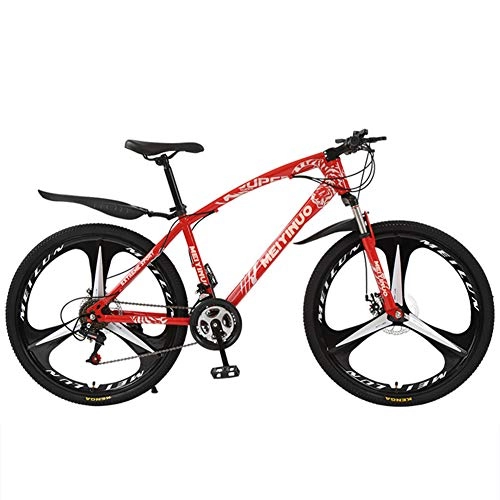 Mountainbike : FXMJ Erwachsene Mountainbikes 26-Zoll-Mountainbike-Fahrräder mit hohem Kohlenstoffstahl und Vollfederung 3-Speichen-27-Gang-Gänge Doppelscheibenbremsen Mountainbike, Rot