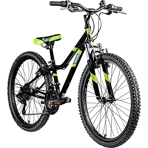 Mountainbike : Galano GA20 Mountainbike 24 Zoll Jungen Mädchen Fahrrad für Jugendliche Jugendfahrrad MTB Hardtail Jugend Kinder Fahrrad ab 8 Jahre Mountain Bike 21 Gänge (schwarz / grün, 30 cm)