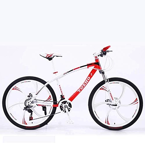 Mountainbike : giyiohok Fahrrad 24-Zoll-Mountainbikes High-Carbon-Stahl Soft Tail Bike Doppelscheibenbremse Adult Student Variable Speed ​​Bike-21 Geschwindigkeit_weiß Rot
