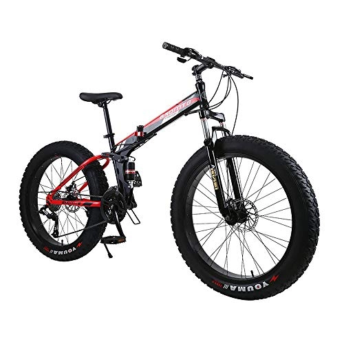 Mountainbike : Gunai Faltbares Mountainbike, 26 Zoll 21-Gang 4, 0-Zoll-Fettreifen Faltrad Snowbike mit Doppelfederung und Scheibenbremse