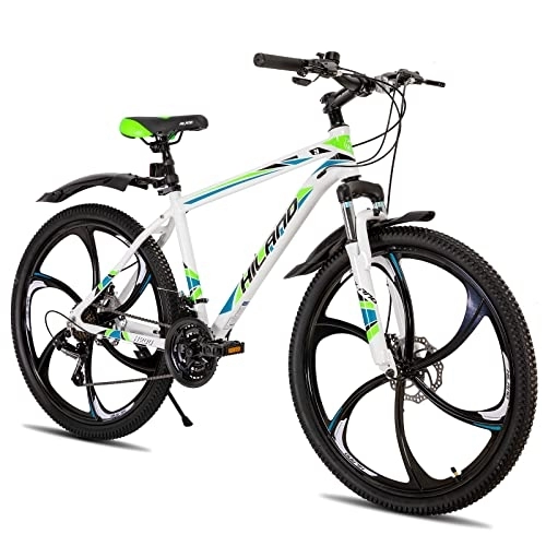 Mountainbike : Hiland 26 Zoll Mountainbike MTB mit Aluminiumrahmen Scheibenbremse Federgabel 6 Speichenräder für Jugendliche Fahrrad Herren Damen Jungen Mädchen Weiß