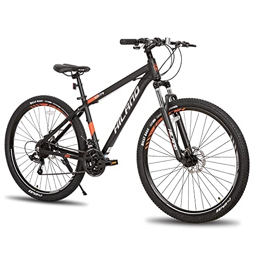 Mountainbike : Hiland 29 Pulgadas Bicicletas de Montaña de Aluminio para Hombre y Mujer, Negro, Bicicletas de Montaña de Trail Cambio Shimano 21 Velocidades Con Suspensión Delantera y Freno de Disco Mecánico