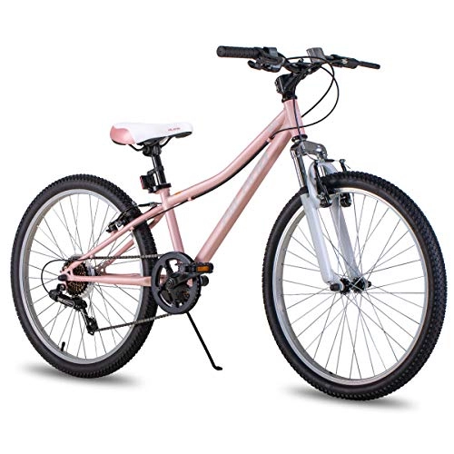 Mountainbike : Hiland Climber 24 Zoll Kinderfahrrad für Kinder ab 8 9 10 11 12 13 14jahre alt MTB Mountainbike Jugend Mädchen mit Federgabel Shimano 7 Gang, V-Bremse rosa