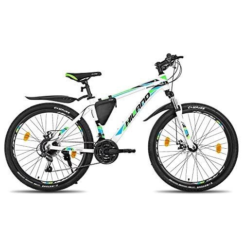 Mountainbike : Hiland Mountainbike MTB 27, 5 Zoll mit Rahmentasche 17 Zoll Aluminiumrahmen Scheibenbremse Speichenräder Jugendliche Fahrad Herr Damen Einteiliges Fahrradrad weiß