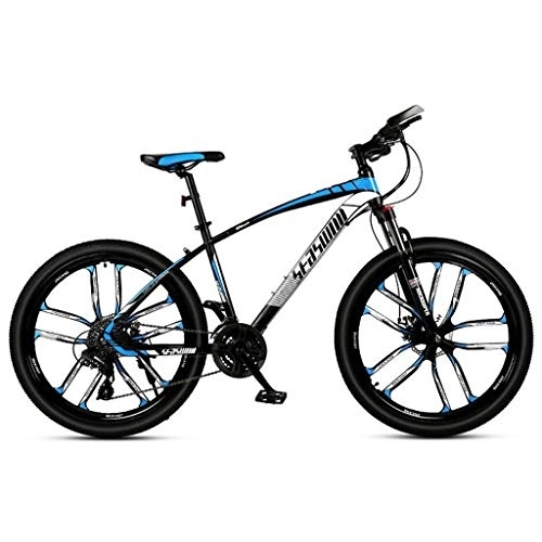 Mountainbike : JLRTY Mountainbike Mountainbike, 26 ‚‘ Zoll-Räder Fahrräder 21 / 24 / 27 / 30 Geschwindigkeiten Damen / Herren MTB Leichte Carbon Stahlrahmen Vorderradaufhängung (Color : Blue, Size : 24speed)