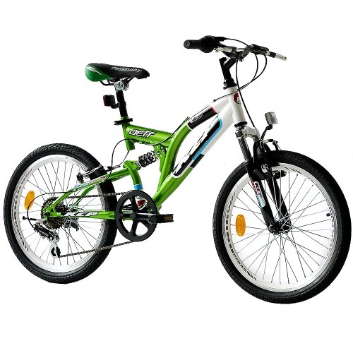 Mountainbike : KCP 20 Zoll Mountainbike Kinderfahrrad - JETT FSF weiss grün - Vollfederung Kinder Fahrrad für Jungen und Mädchen mit 6 Gang Shimano Schaltung - für Kinder zwischen 6-9 Jahre und 1, 20-1, 40m Körpergröße