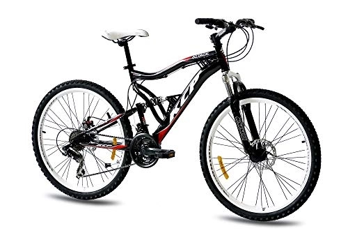 Mountainbike : KCP 26 Zoll Mountainbike Fahrrad - MTB Attack schwarz - Vollfederung Mountain Bike Unisex für Herren, Damen oder Jungen, MTB Fully mit 21 Gang Shimano Schaltung und Zwei Scheibenbremsen