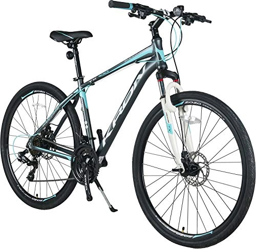 Mountainbike : KRON TX-100 Aluminium Mountainbike 28 Zoll | 21 Gang Shimano Kettenschaltung mit Scheibenbremse | 18 Zoll Rahmen MTB Erwachsenen- und Jugendfahrrad | Grau Blau