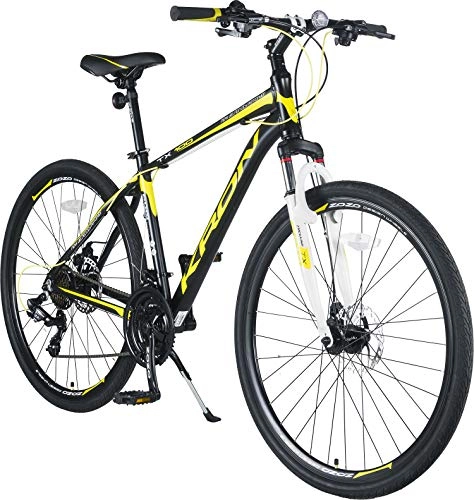 Mountainbike : KRON TX-100 Aluminium Mountainbike 28 Zoll | 21 Gang Shimano Kettenschaltung mit Scheibenbremse | 18 Zoll Rahmen MTB Erwachsenen- und Jugendfahrrad | Schwarz Gelb