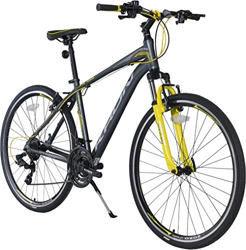 Mountainbike : KRON TX-100 Aluminium Mountainbike 28 Zoll | 21 Gang Shimano Kettenschaltung mit V-Bremse | 20 Zoll Rahmen MTB Erwachsenen- und Jugendfahrrad | Schwarz Gelb