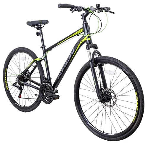 Mountainbike : KRON TX 75 Hardtail Aluminium Trekking Mountainbike 28 Zoll, 21 Gang Shimano, Scheibenbremse | 18 Zoll Rahmen MTB Erwachsenen- und Jugendfahrrad, Schwarz Grün