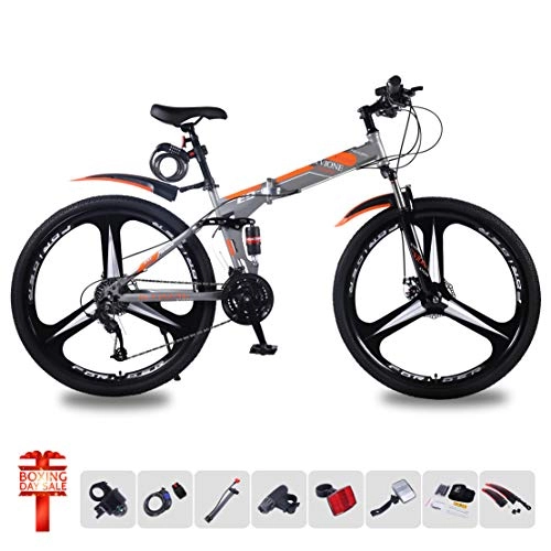 Mountainbike : KVIONE E9 27-Gang Mountainbike Unisex 29 Zoll MTB Mountainbike Faltfahrrad aus Kohlenstoffstahl mit 27-Gang Scheibenbremse (grau)