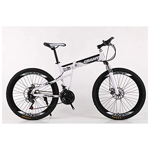Mountainbike : KXDLR Folding Mountain Bike 21-30 Beschleunigt Fahrrad-Gabel Suspension MTB Faltbarer Rahmen 26" Räder mit Doppelscheibenbremsen, Weiß, 27 Speed