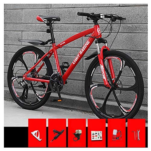 Mountainbike : KXDLR Mountainbike, 26 Zoll Räder Erwachsene Fahrrad, Aluminium Rahmen Rückbare Verschluss Federgabel-Suspension-Gebirgsfahrrad, Rot, 27 Speed