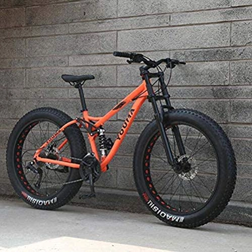 Mountainbike : LFSTY Mountain Bikes Dual-Fully für Erwachsene, High Carbon Stahl Weicher Heckrahmen, Verzögerung Frühling Federgabel, mechanische Scheibenbremse, 26-Zoll, Orange, 21 Speed