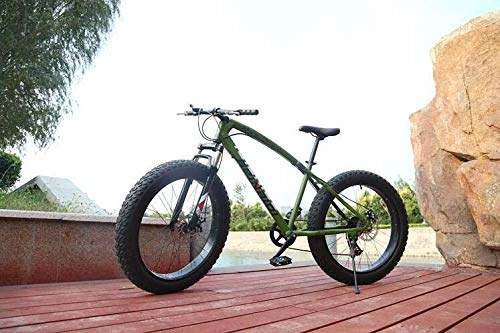 Mountainbike : LJLYL Hardtail-Mountainbikes, Doppelscheibenbremse Fat Tire Cruiser Bike, Stahlrahmen mit hohem Kohlenstoffgehalt, verstellbares Sitzrad, Grün, 24 inch 27 Speed