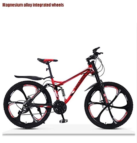 Mountainbike : LUO Fahrrad, Offroad-Downhill-Mountainbike für Erwachsene, Snowbikes mit Doppelscheibenbremse, Strandrad mit hohem Kohlenstoffstahlrahmen, 26-Zoll-Räder, Rot, 27-Gang, rot, 27 Geschwindigkeit