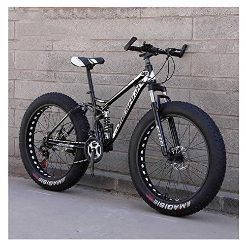 Mountainbike : MJY Erwachsene Mountainbikes, Fat Tire Doppelscheibenbremse Hardtail Mountainbike, Big Wheels Fahrrad, Rahmen aus kohlenstoffhaltigem Stahl, Neues Schwarz, 24 Zoll 21 Geschwindigkeit