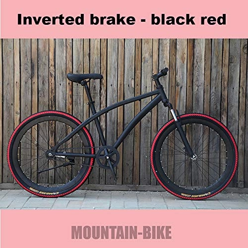 Mountainbike : MOBDY 26 Zoll Rennrad Fixed Gear Stoßdämpfer Fahrrad Farbe Retro Student Fahrradbremse / Doppelscheibenbremse Adult-Black rot (155cm-185cm)
