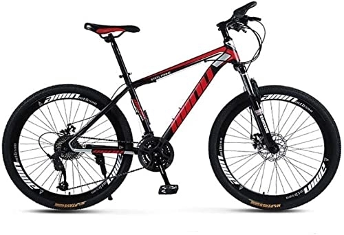 Mountainbike : Mountainbike Unisex Hardtail Mountainbike MTB-Bike aus kohlenstoffhaltigem Stahlrahmen mit 26-Zoll-Mountainbike 21 / 24 / 27 / 30 Geschwindigkeiten mit Scheibenbremsen und Federgabel, BlackRed, 24
