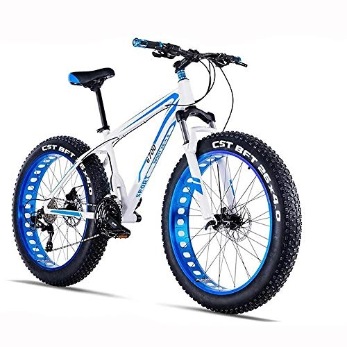 Mountainbike : MYSZCWCF 26 Zoll Mountainbike aus Aluminiumlegierung 21-Gang Scheibenbremsen Vollständig aufgehängt 4.0 Fat Wheel Fahrrad (Color : Blue)