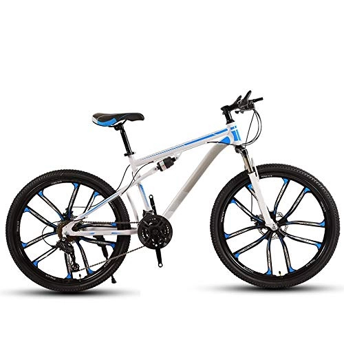 Mountainbike : ndegdgswg 24 / 26 Inch Mountain Bike, Double Shock Absorber White Blue 10 Knife Wheel Off Road Variable Speed Road Youth Bike 26inches 30speed