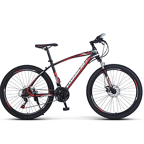 Mountainbike : PBTRM Fahrrad Mountainbike 26 Zoll 27 Gänge, Karbonstahlrahmen, Arretierbare Vordergabel, Mit Dualer Mechanischer Scheibenbremse Für Damen Und Herren, Rot