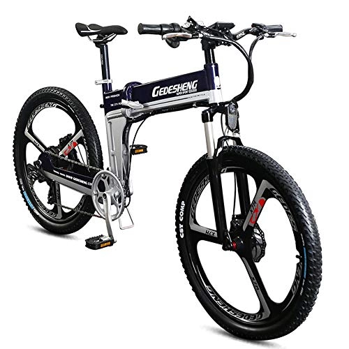 Mountainbike : POTHUNTER Elektrisches Fett Fahrrad 26 '' * 4, 0 '' Fetter Reifen 400 Watt 48 V 10 AH Lithium-Ionen-Batterie Im Inneren Faltbarer Fahrradrahmen, Blue-48V10AH