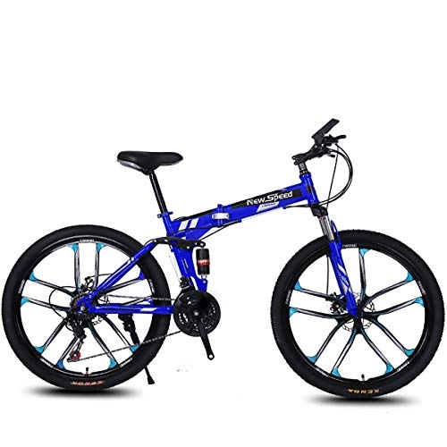 Mountainbike : PXQ Erwachsene, die Mountainbike Falten 21 / 24 / 27 Geschwindigkeiten Off-Road Bike 26-Zoll-Magnesium-Leichtmetallrad-Fahrräder mit Stoßdämpfer Vorderradgabel und Scheibenbremse, Blue1, 24S