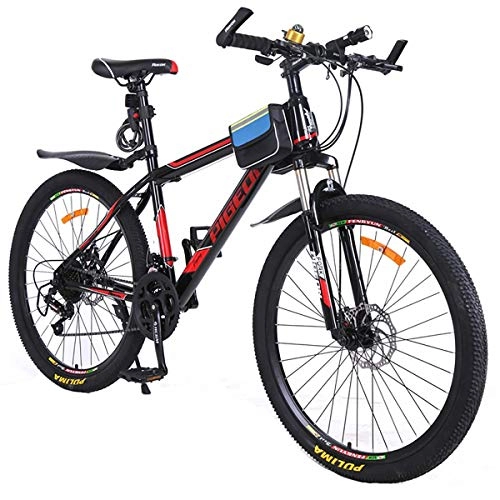 Mountainbike : PXQ Erwachsene Mountainbike 21 Geschwindigkeiten High Carbon Rahmen 26 Zoll Fahrrad mit Doppelscheibenbremsen und Stodmpfer Vorderradgabel, Black, 26Inch