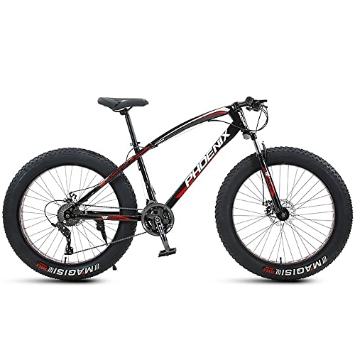 Mountainbike : PY 24-Zoll-Mountainbikes, Erwachsener Fetter Reifen Bergpfad Bike, 21.12.200.30 Geschwindigkeitsfahrrad, Hochkarätiger Stahlrahmen Dual Full Suspension Dual Scheibenbremse / Schwarz Rot / 24 Zoll 30 Gesch