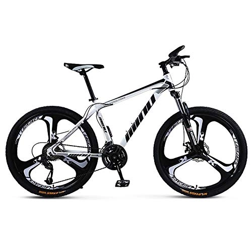 Mountainbike : SANLDEN Unisex Federung Mountainbike 21 / 24 / 27 / 30 Geschwindigkeit Stahlrahmen mit hohem Kohlenstoffgehalt 26 Zoll 3-Speichen-Räder MTB-Bike mit Doppelscheibenbremse, White, 21Speed