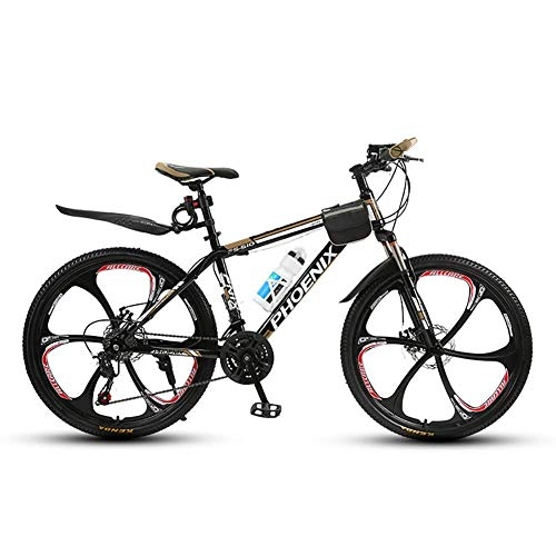 Mountainbike : SANLDEN Unisex Hardtail-Mountainbike 21 / 24 / 27 Geschwindigkeit MTB-Bike 26 Zoll 6-Speichen-Räder mit Scheibenbremsen und Federgabel, Gold, 27Speed