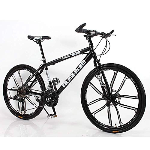 Mountainbike : SANLDEN Unisex Hardtail-Mountainbike, 26inch 10-Speichen-Räder Stahlrahmen mit hohem Kohlenstoffgehalt MTB-Bike, 21 / 24 / 27 / 30 Geschwindigkeiten Doppelscheibenbremse Pendlerstadt Fahrrad, Black, 27Speed