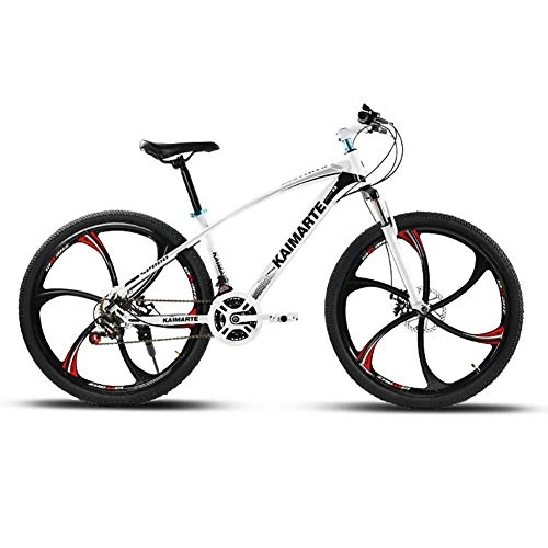 Mountainbike : SANLDEN Unisex Hardtail-Mountainbike Stahlrahmen mit hohem Kohlenstoffgehalt 26inch MTB-Bike 21 / 24 / 27 Geschwindigkeiten mit Scheibenbremsen und Federgabel, White, 27Speed