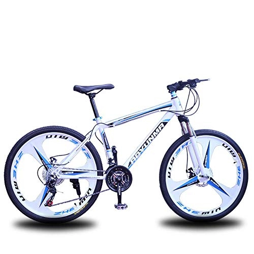 Mountainbike : SANLDEN Unisex Mountainbike 21 / 24 / 27 Geschwindigkeit Stahlrahmen mit hohem Kohlenstoffgehalt 26 Zoll 3-Speichen-Räder Federung Fahrrad für Student / Pendlerstadt, Blue, 21Speed