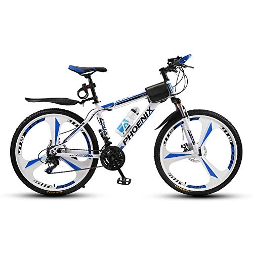 Mountainbike : SANLDEN Unisex-Mountainbike 21 / 24 / 27 Geschwindigkeit Stahlrahmen mit hohem Kohlenstoffgehalt 26 Zoll 3-Speichen-Räder mit Scheibenbremsen und Federgabel, Blue, 27Speed