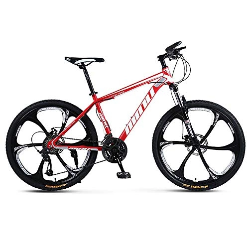 Mountainbike : SANLDEN Unisex-Mountainbike, 26 Zoll 6-Speichen-Räder Stahlrahmen mit hohem Kohlenstoffgehalt, 21 / 24 / 27 / 30 Geschwindigkeit Einstellbar MTB-Bike Mit Scheibenbremsen und Federgabel