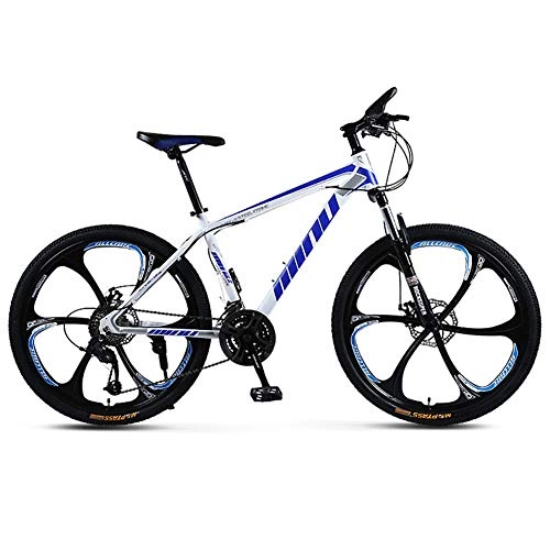 Mountainbike : SANLDEN Unisex-Mountainbike, 26 Zoll 6-Speichen-Räder Stahlrahmen mit hohem Kohlenstoffgehalt, 21 / 24 / 27 / 30 Geschwindigkeit Einstellbar MTB-Bike Mit Scheibenbremsen und Federgabel, White, 24Speed