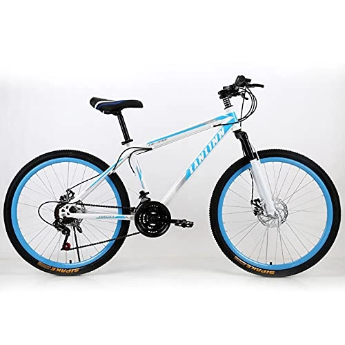 Mountainbike : SHUI 26 Zoll Mountainbike Für Erwachsene, 21-Gang Leichtgewicht Mountainbike, Vorder- Und Hinterradbremse Standardkonfiguration White Blue