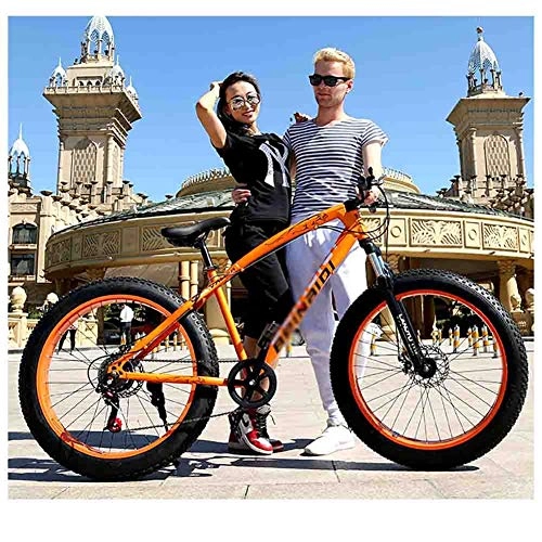 Mountainbike : SOAR 26 Zoll Mountainbike Fahrrad Mountainbike MTB Erwachsener Strand Snowmobile Fahrräder for Männer und Frauen 24IN Räder Adjustable Speed-Doppelscheibenbremse (Color : Orange, Size : 7 Speed)