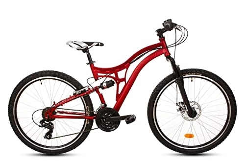 Mountainbike : T&Y Trade 26 Zoll Kinder Jungen Mädchen Herren Damen Fahrrad Kinderfahrrad Mountainbike MTB Rad Bike Vollfederung Vollgefedert Fully 21 Shimano Gang Scheibenbremse Mechanisch Tough ROT